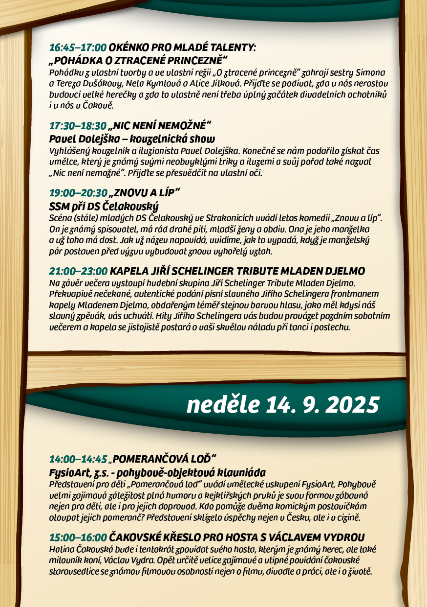 Speciální vydání občasníku - podrobný program Čakovské prkno 14.-15.9.2024