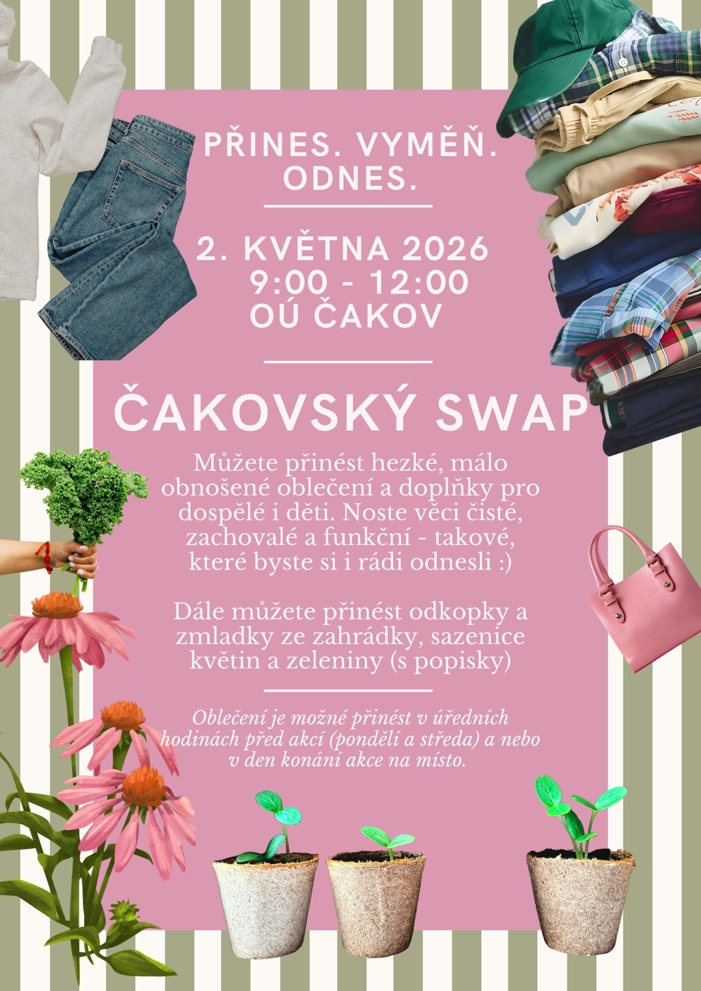 Pozvánka na výměnu ošacení a rostliin a sbírka ošacení pro Diakonii Broumov