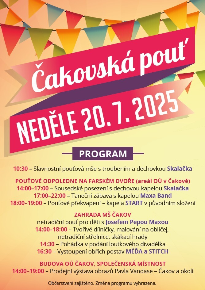 Pozvánka na Čakovskou pouť v neděli 20.7.2025