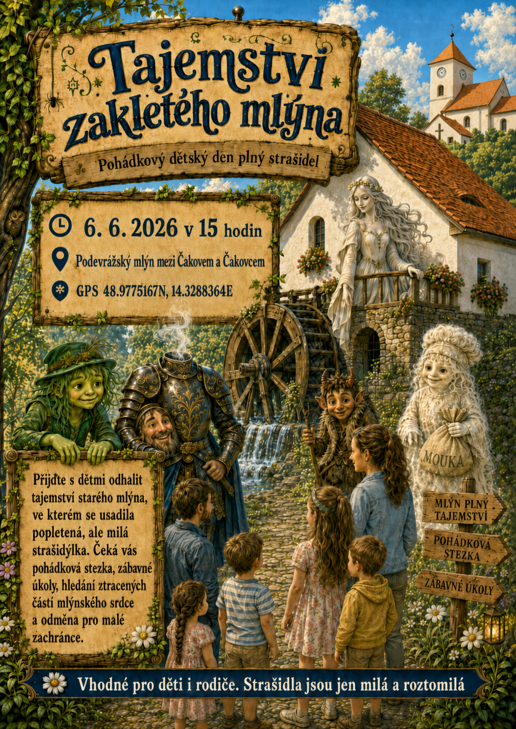 Pozvánka na dětský den pod názvem Tajemství zakletého mlýna