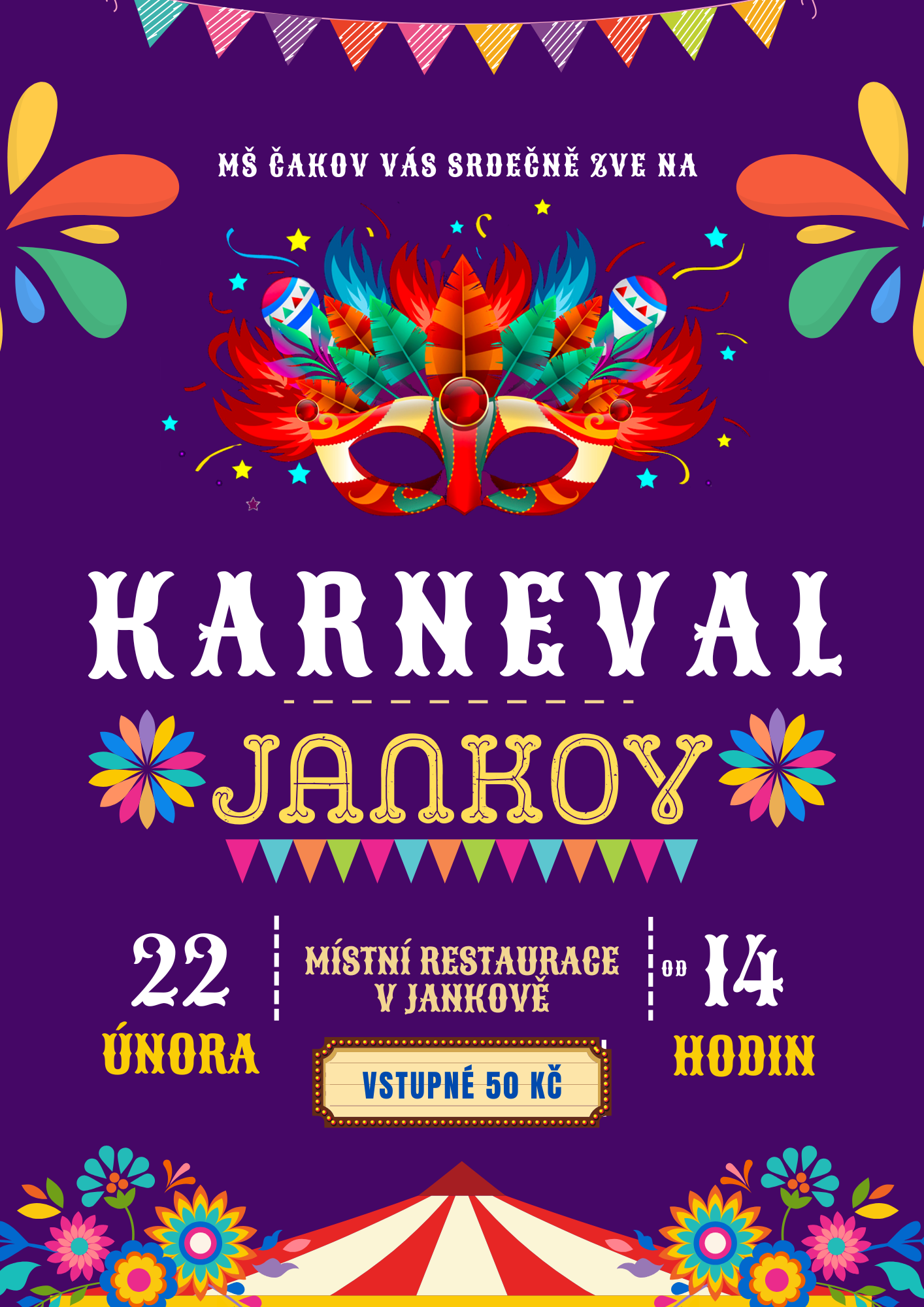 Pozvánka na karneval MŠ Čakov do Jankova