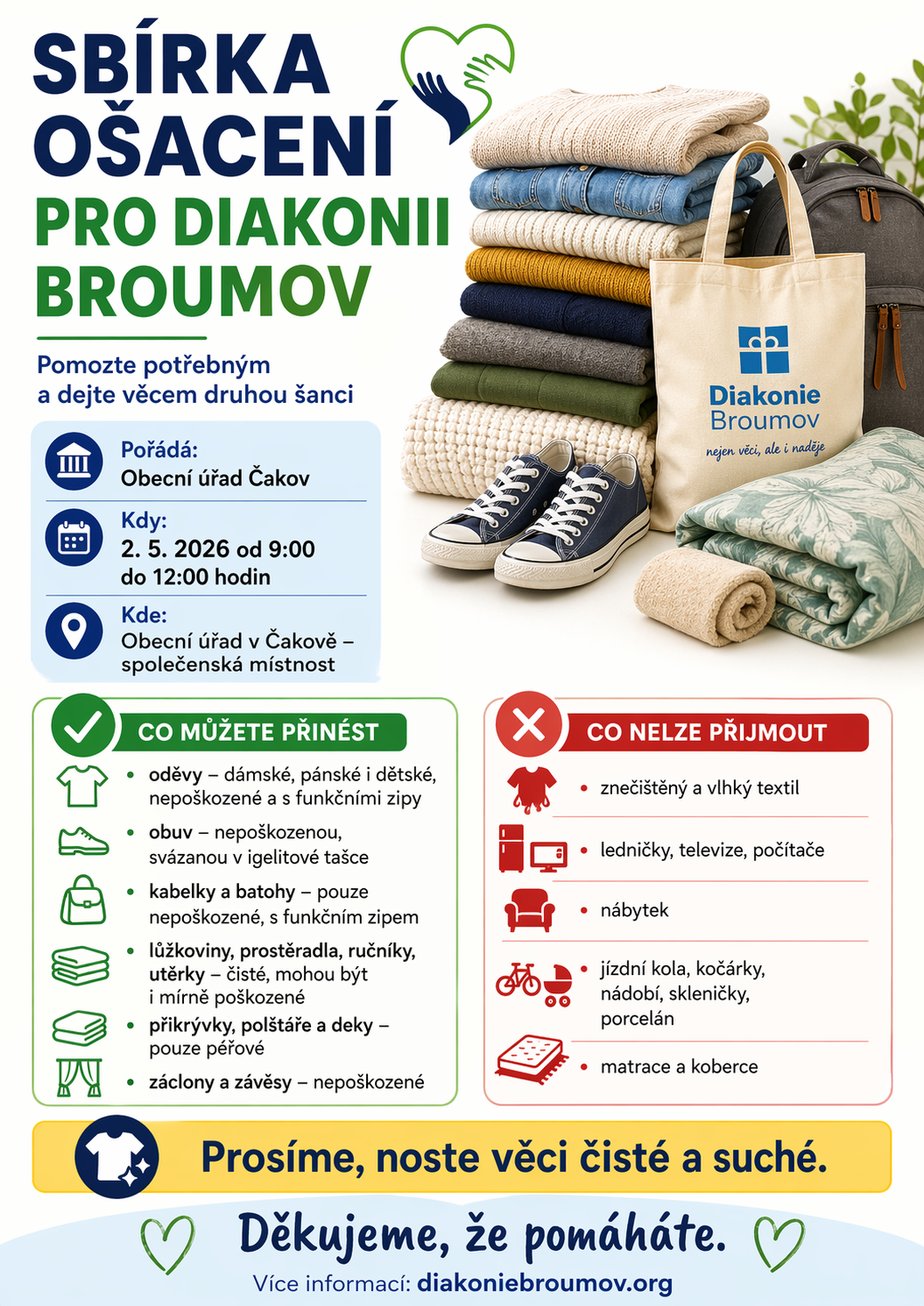 Pozvánka na výměnu ošacení a rostliin a sbírka ošacení pro Diakonii Broumov