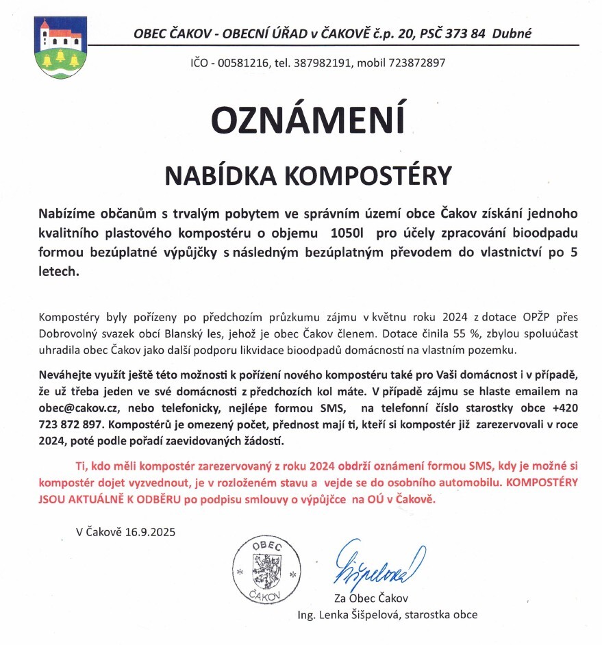 Nabídka na pořízení kompostéru k likvidaci bioodpadu