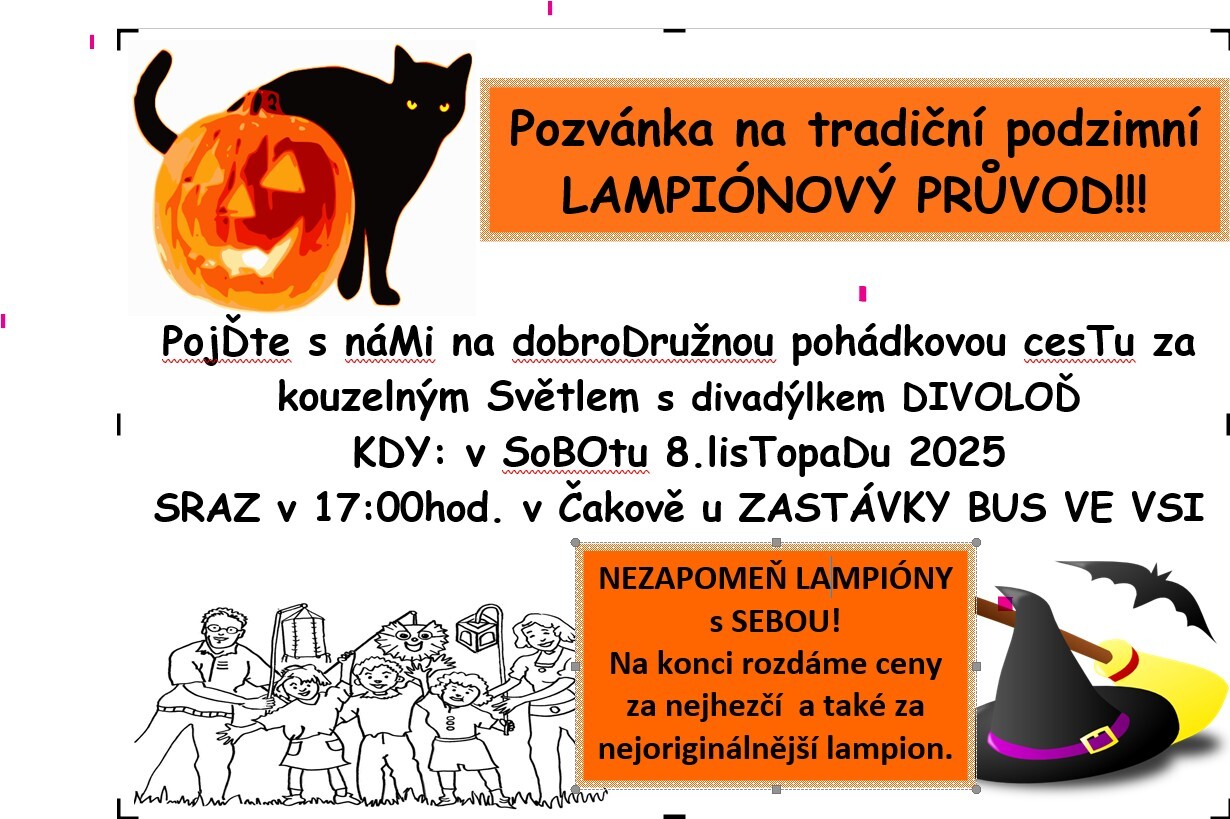 Pozvánka na tradiční podzimní lampiónový průvod v sobotu 8.11.2025