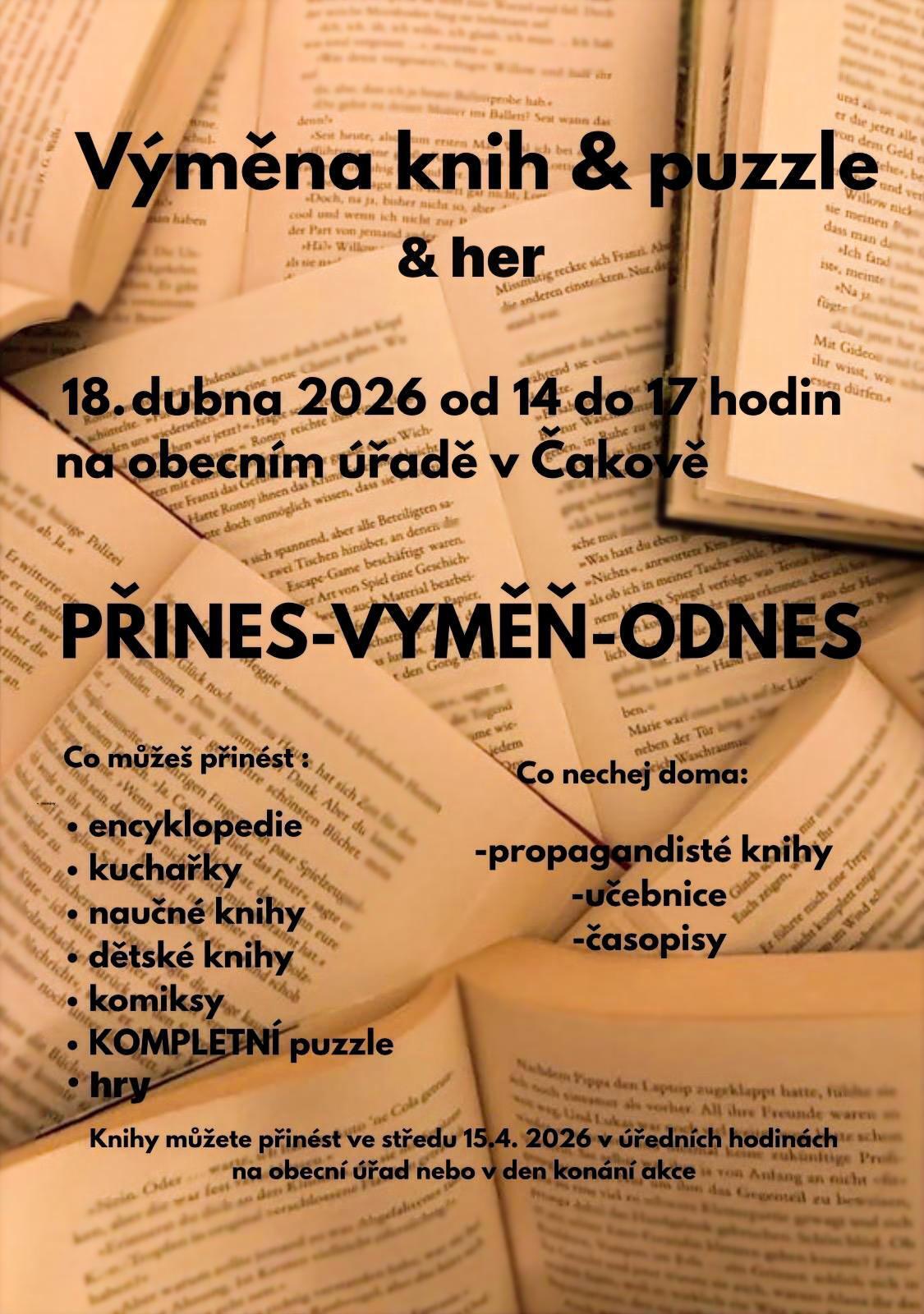 Pozvánka na výměnu knih, puzzle a her v Čakové
