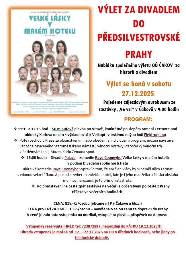 Pozvánka na výlet za kulturou do přesilvestrovské Prahy s plavbou do Čertovky